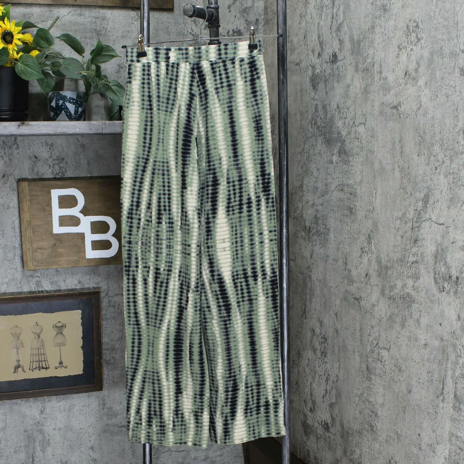 Denim & Co. Women's Wide Leg Pull-On Beach Pants Olive Tie Dye XXS
