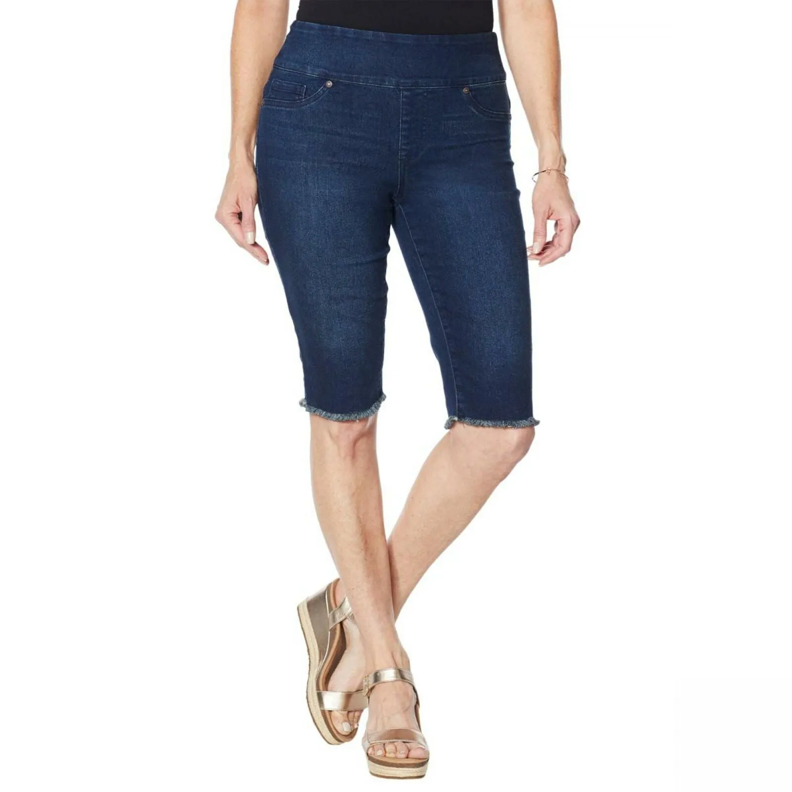 DG2 by Diane Gilman Women's Classic Stretch Pull On Bermuda Shorts Indigo Small