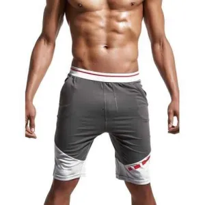 Elastic Waist Zipper Pocket Color Block Panel Sport Shorts - Gray L