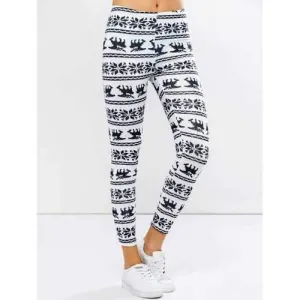 Elk Graphic Christmas Leggings - White S