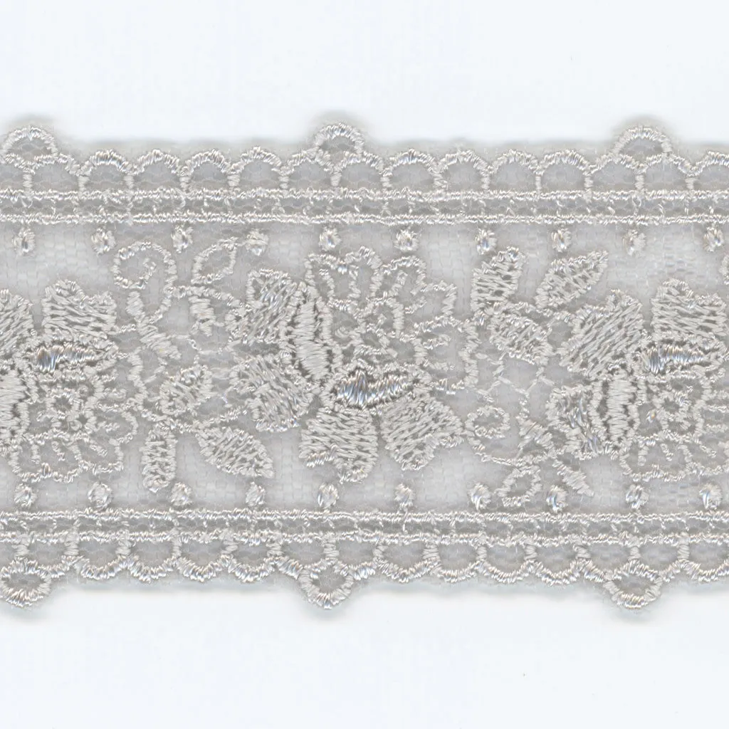 Embroidered Tulle Lace #100 Pale Silver