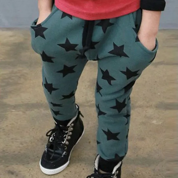 Fashion Toddler Boys Cotton Long Pants Stars Pattern Trousers Casual Bottoms