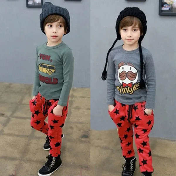 Fashion Toddler Boys Cotton Long Pants Stars Pattern Trousers Casual Bottoms