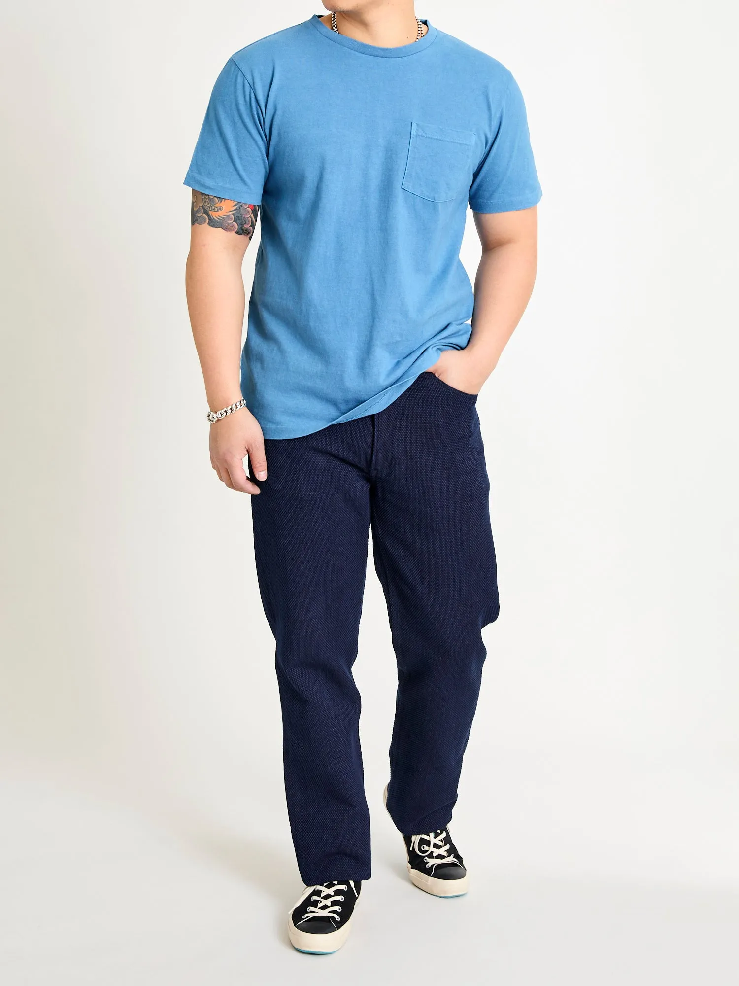 Fine Sashiko Hand Dyed 5-Pocket Pants in Indigo
