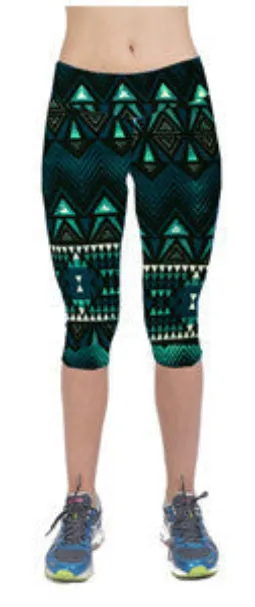 Floral Printing Capris Leggings Lady's Casual Stretched Pants Elastic Cropped Leggings RL156