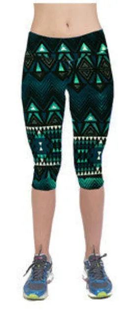Floral Printing Capris Leggings Lady's Casual Stretched Pants Elastic Cropped Leggings RL156