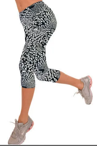 Floral Printing Capris Leggings Lady's Casual Stretched Pants Elastic Cropped Leggings RL156