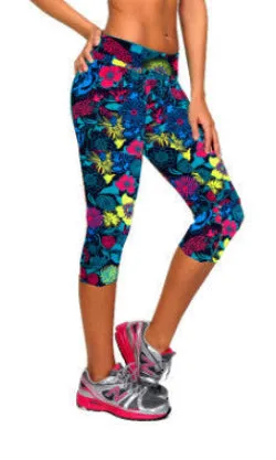 Floral Printing Capris Leggings Lady's Casual Stretched Pants Elastic Cropped Leggings RL156