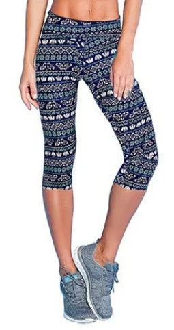 Floral Printing Capris Leggings Lady's Casual Stretched Pants Elastic Cropped Leggings RL156