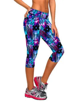 Floral Printing Capris Leggings Lady's Casual Stretched Pants Elastic Cropped Leggings RL156