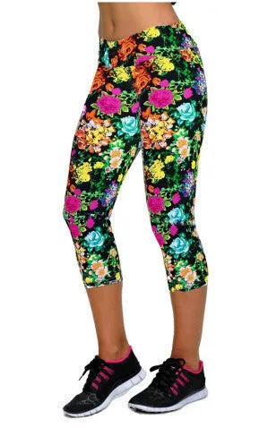 Floral Printing Capris Leggings Lady's Casual Stretched Pants Elastic Cropped Leggings RL156