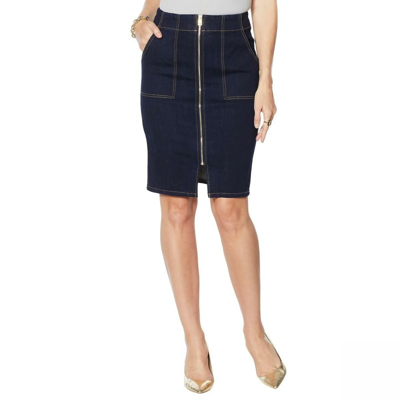 G by Giuliana Women's Plus Size Zip-Front Denim Skirt 18W
