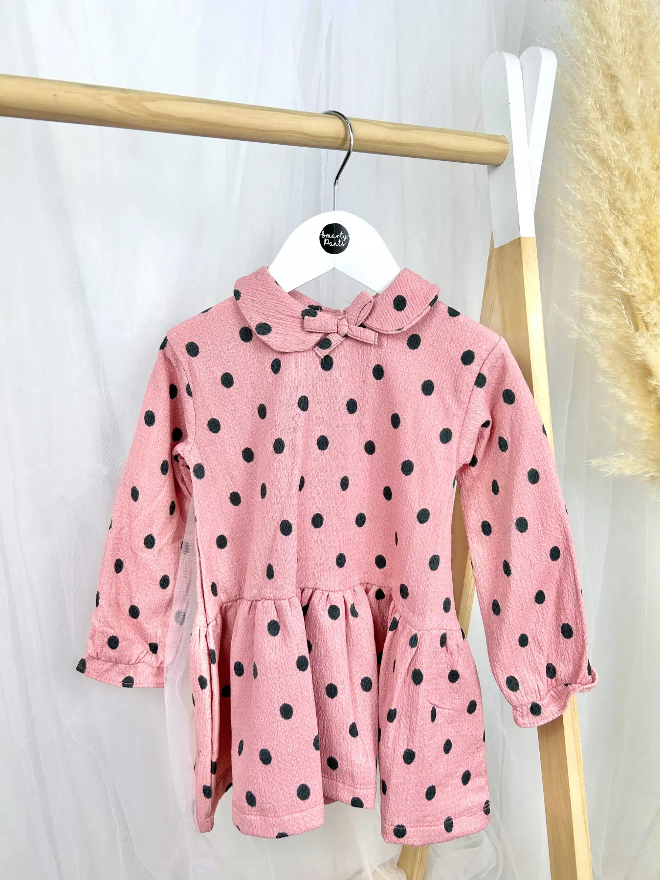 Girls Pink Polka Dot Dress & Faux Fur Jacket Set