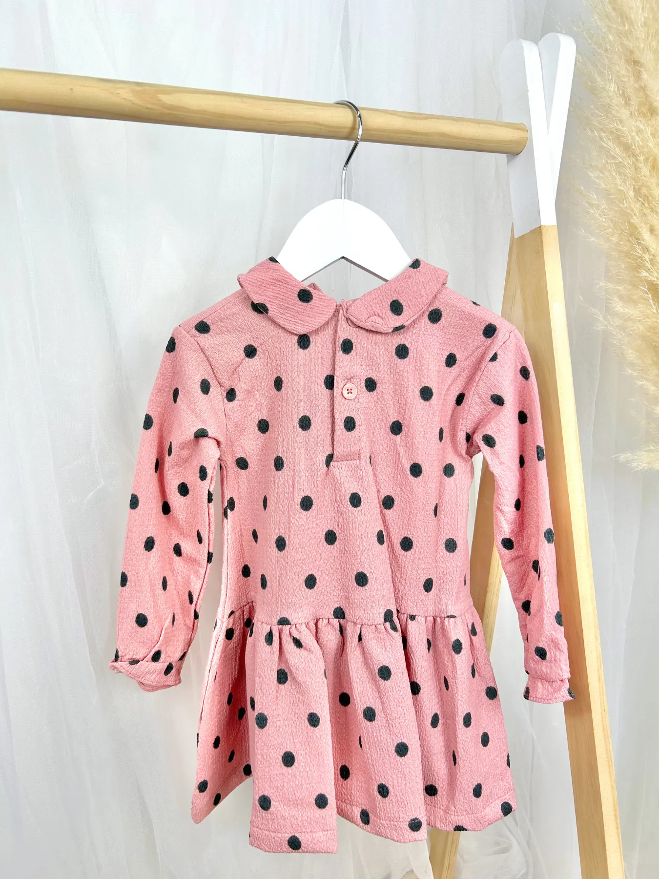 Girls Pink Polka Dot Dress & Faux Fur Jacket Set