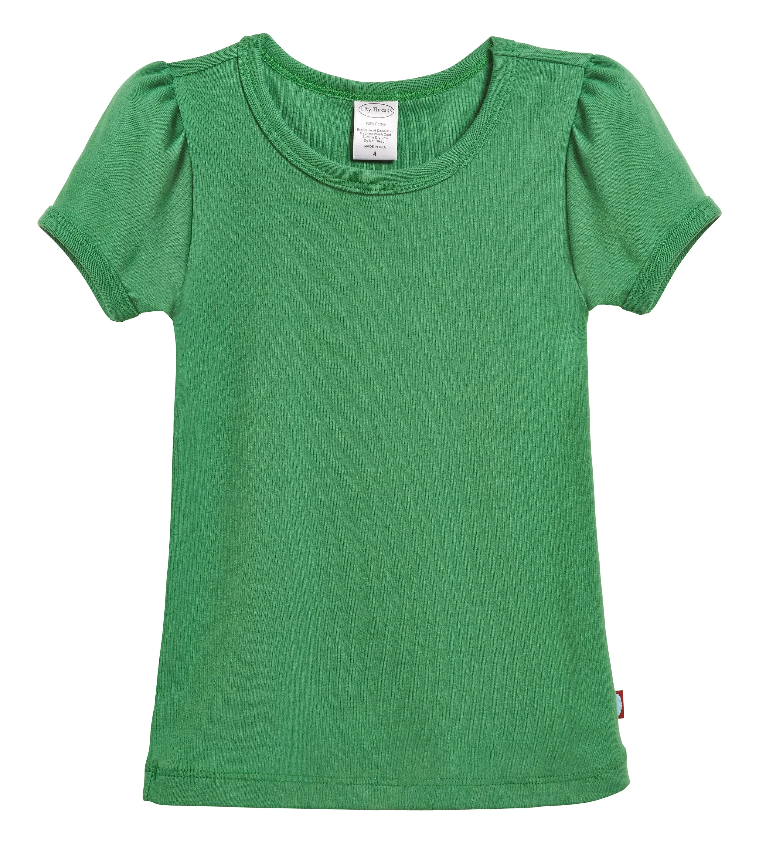 Girls Soft Cotton Short Sleeve Puff Tee  | Elf Green