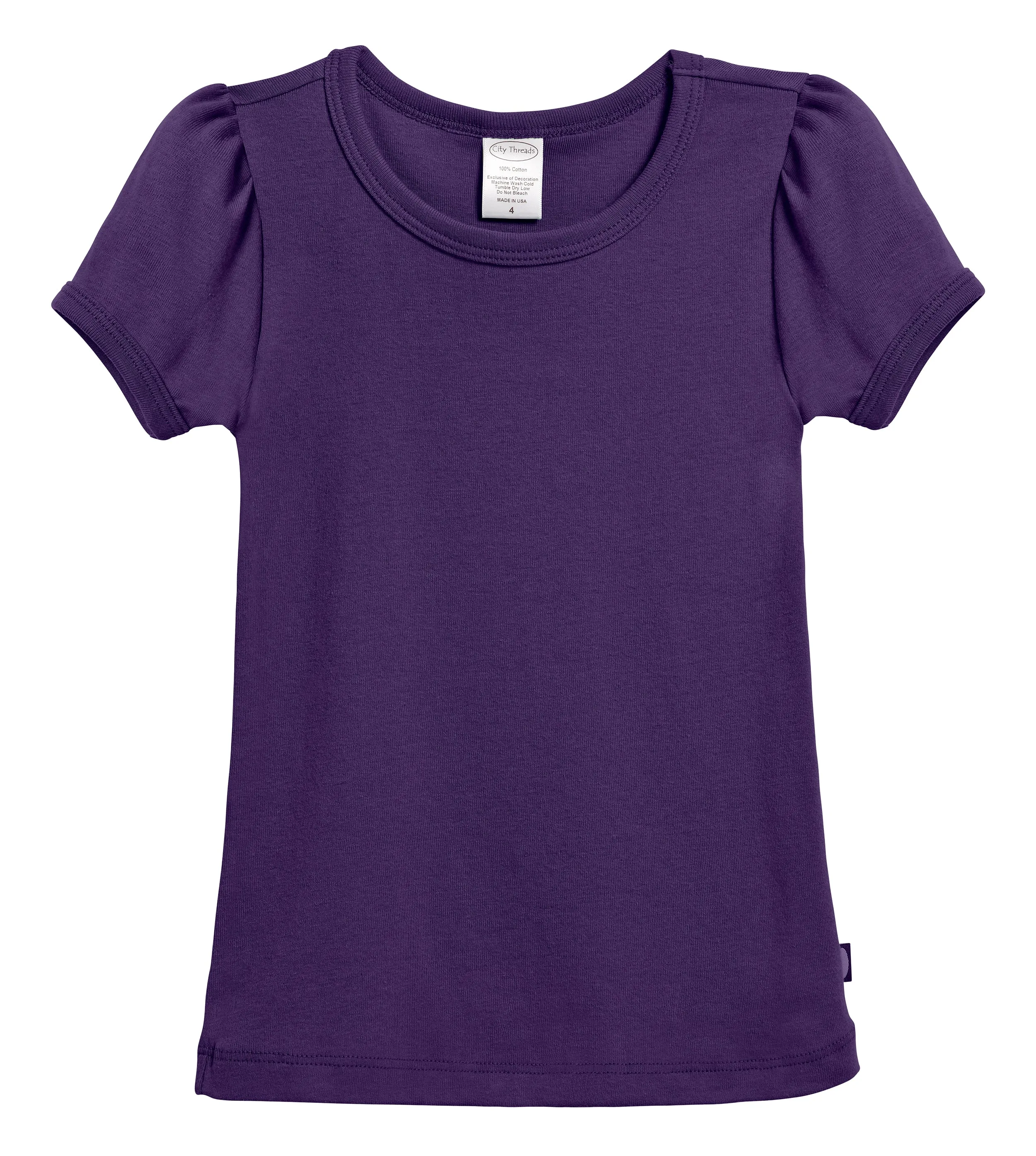 Girls Soft Cotton Short Sleeve Puff Tee  | Purple
