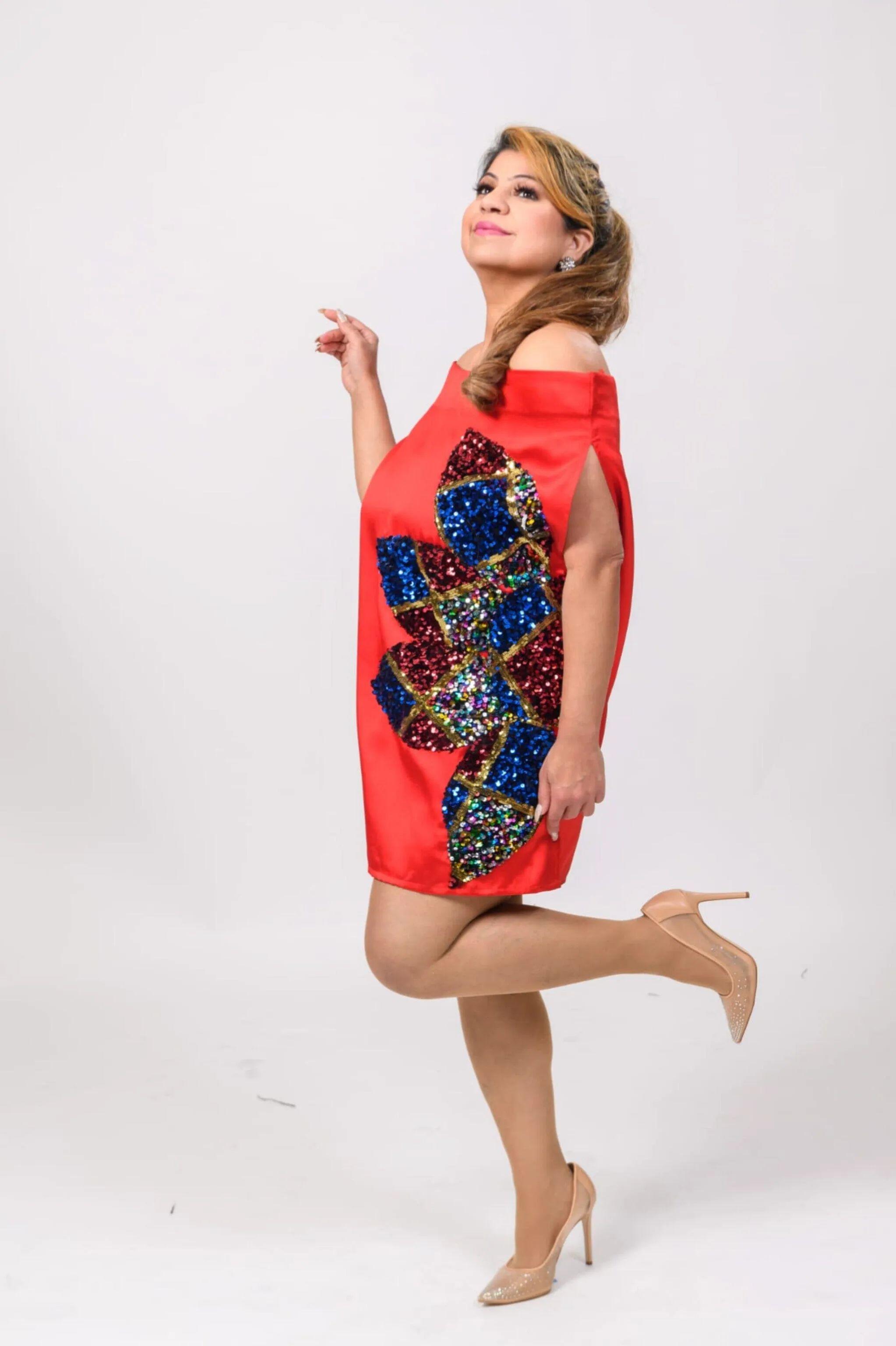 Goddess Pant set (Red)  - Mikado silk with multicolor sequin