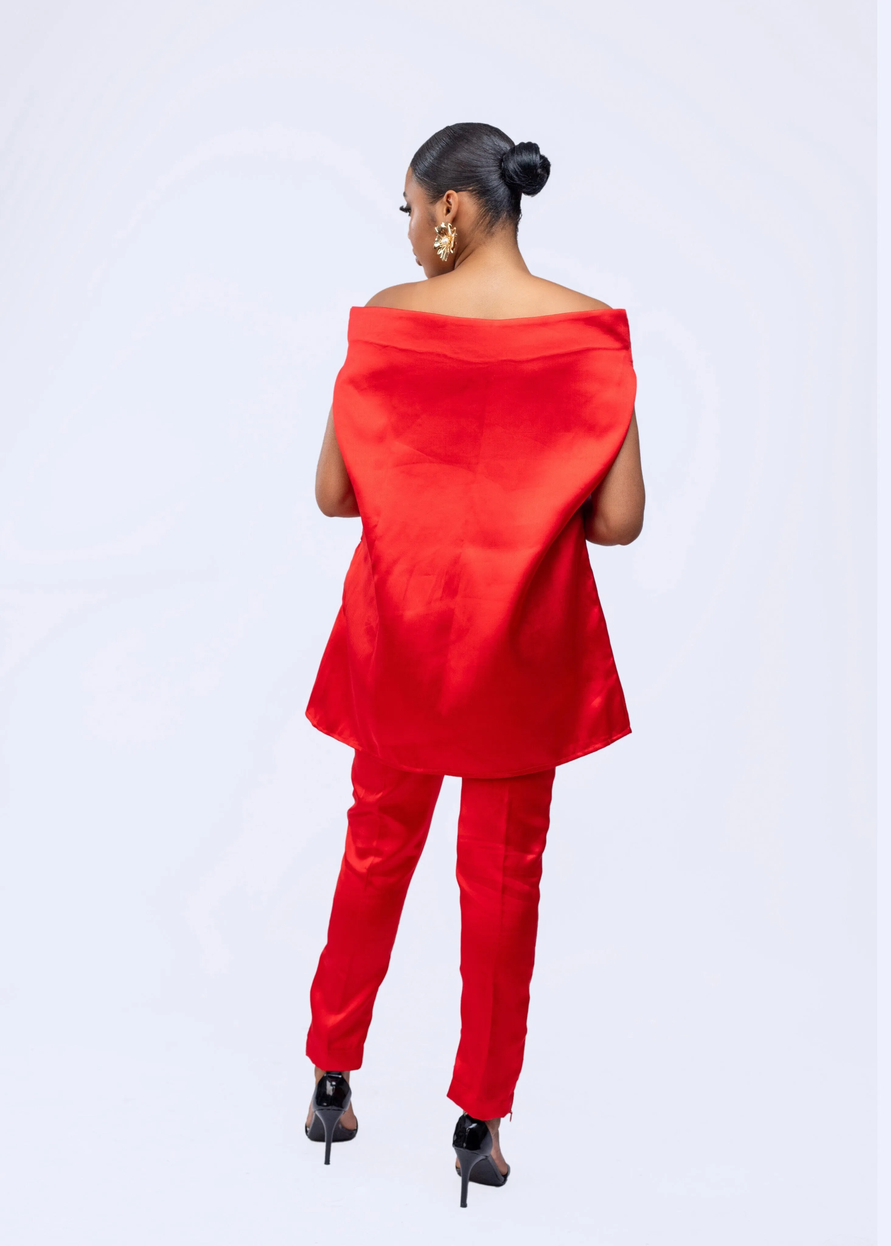 Goddess Pant set (Red)  - Mikado silk with multicolor sequin