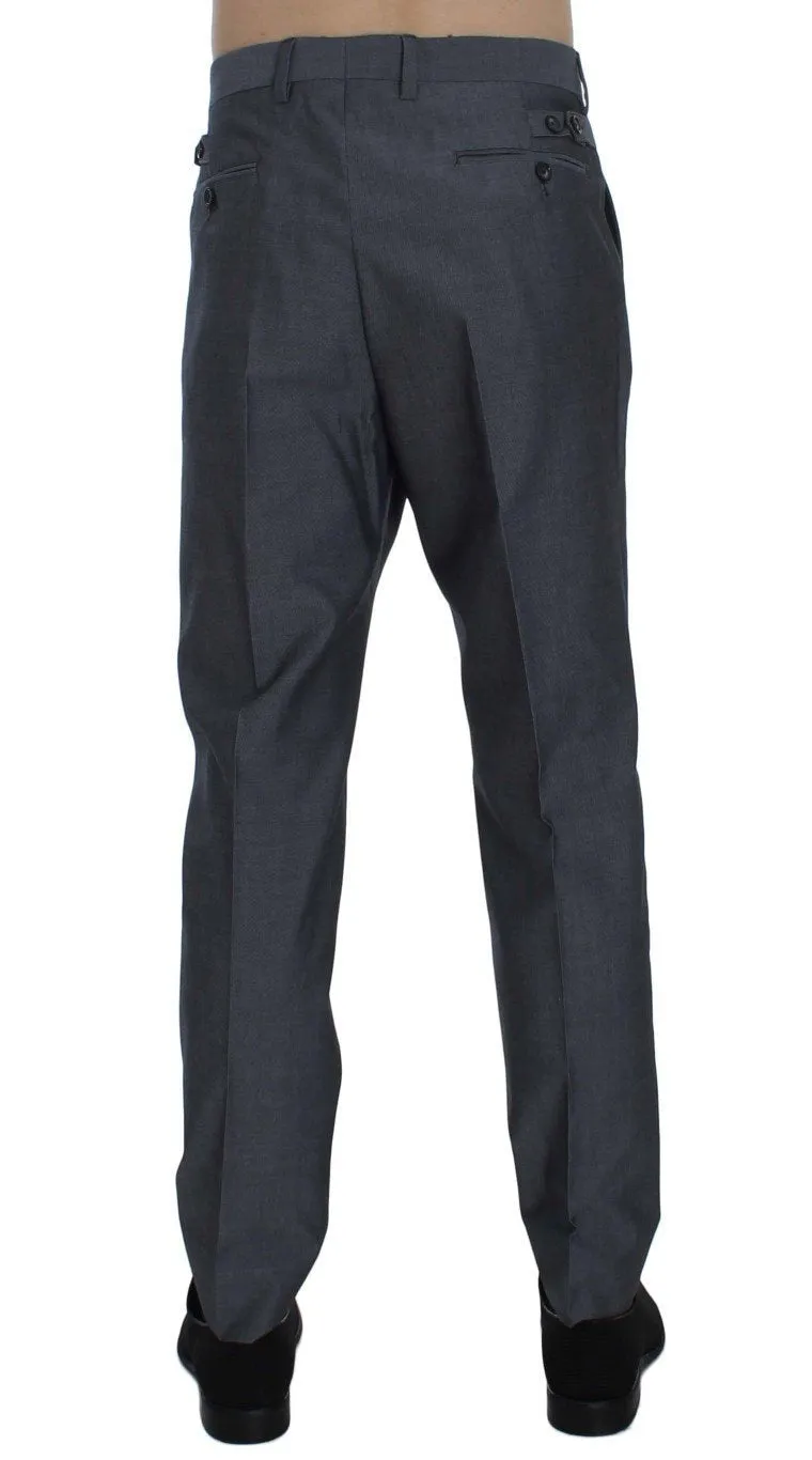 Gray Wool Cotton Slim Fit Pants