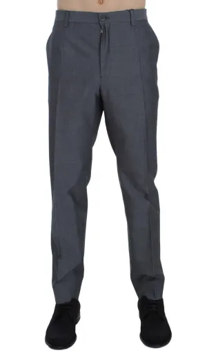 Gray Wool Cotton Slim Fit Pants