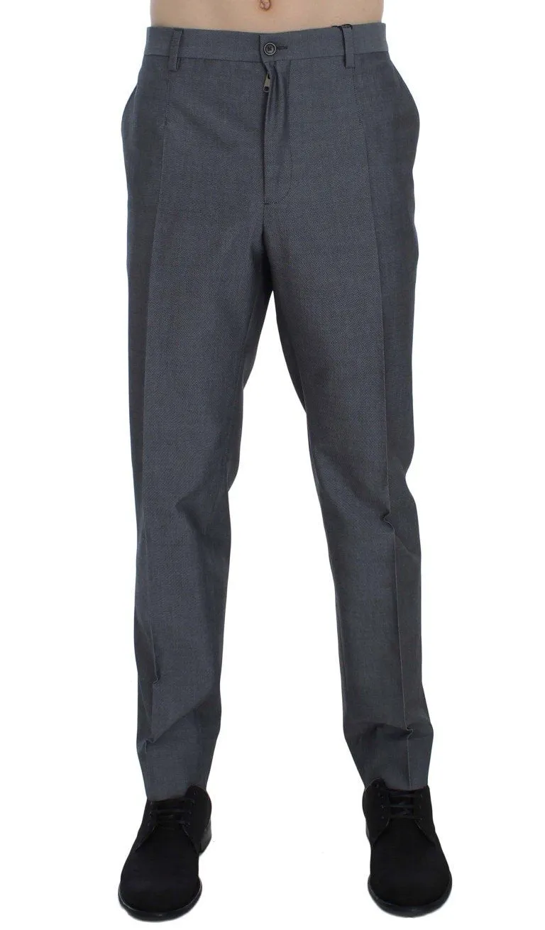 Gray Wool Cotton Slim Fit Pants