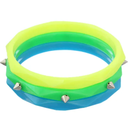 Green Blue Multicolor Spike Stacked Bracelets