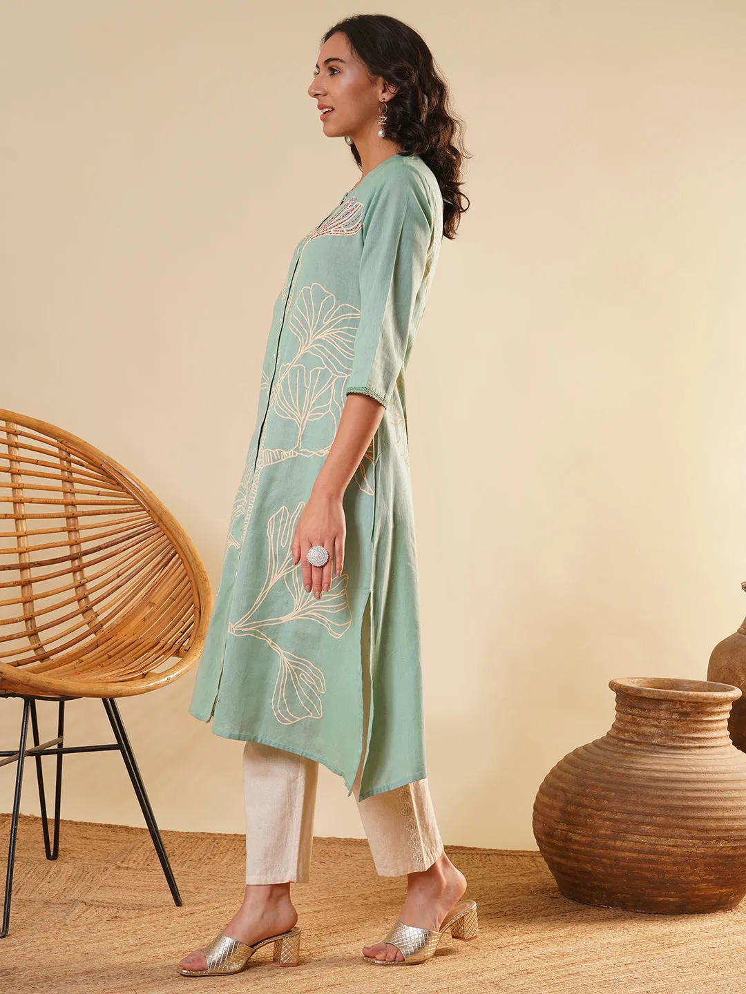 Green Comfort Fit Cotton Kurta for Women Online in India - Zola