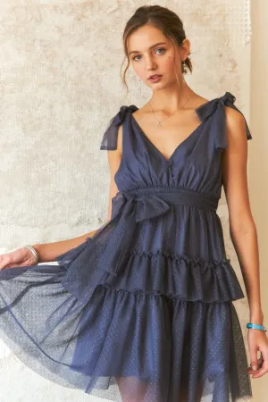 Hazel Blues® |  ADORA Tie Shoulder Polka Dot Mesh Dress