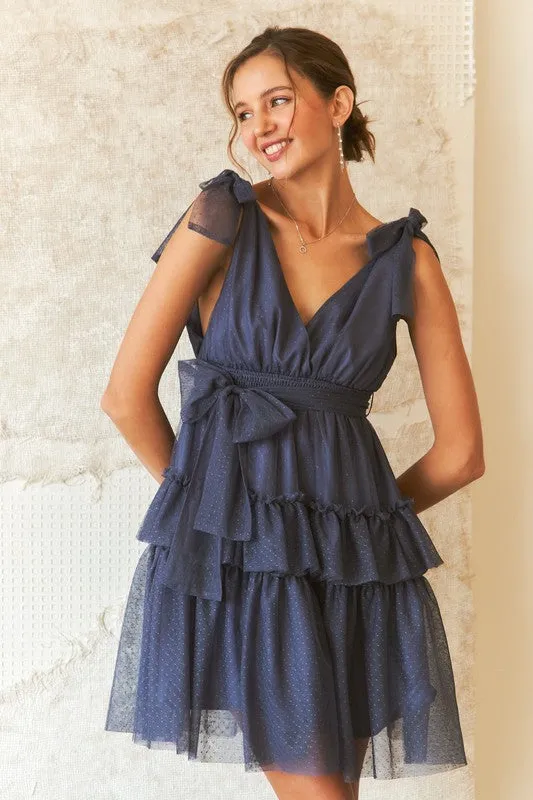 Hazel Blues® |  ADORA Tie Shoulder Polka Dot Mesh Dress