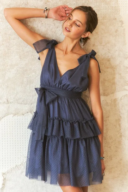 Hazel Blues® |  ADORA Tie Shoulder Polka Dot Mesh Dress