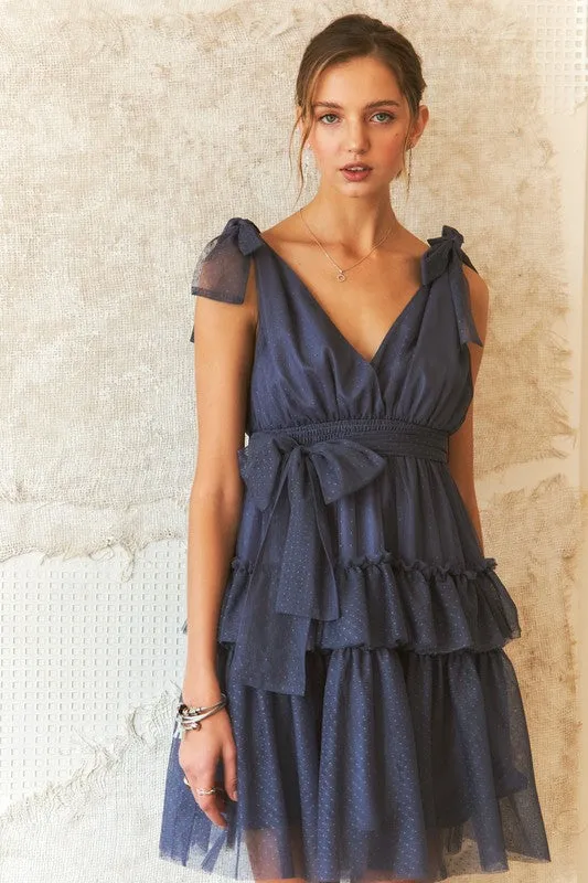 Hazel Blues® |  ADORA Tie Shoulder Polka Dot Mesh Dress
