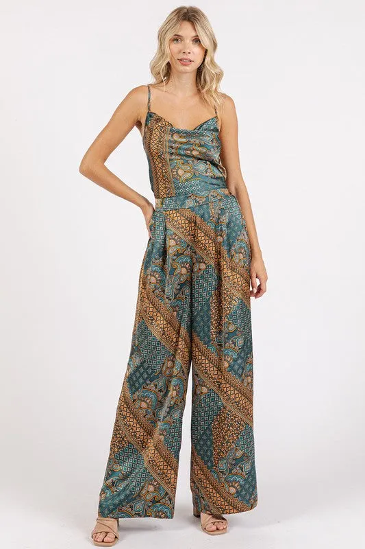 Hazel Blues® |  Mittoshop Paisley Patchwork Print Satin Cowl Neck Crop Cami