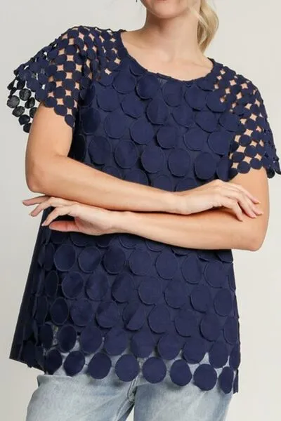 Hazel Blues® | Umgee Mixed Polka Dot Lace Raglan Sleeve Boxy Cut Top