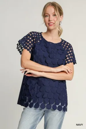 Hazel Blues® | Umgee Mixed Polka Dot Lace Raglan Sleeve Boxy Cut Top