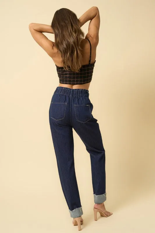High Waist Pleated Slouchy Denim Pants
