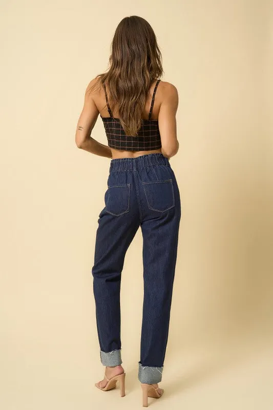 High Waist Pleated Slouchy Denim Pants