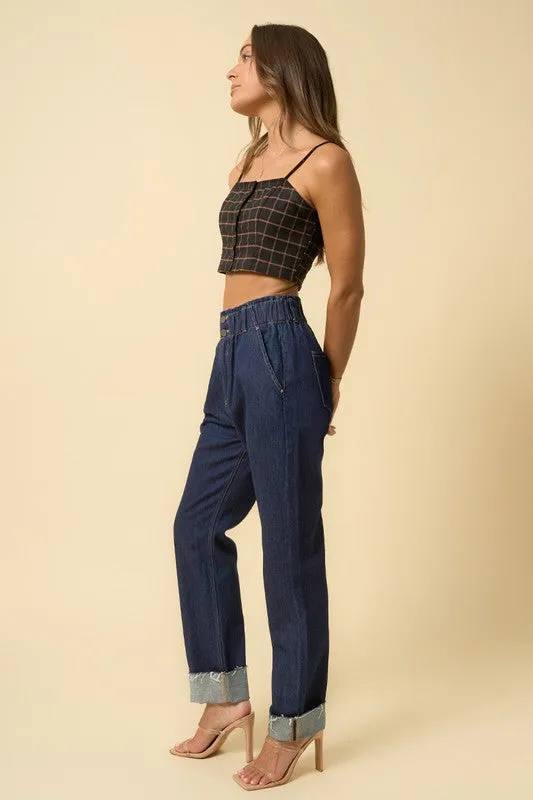High Waist Pleated Slouchy Denim Pants