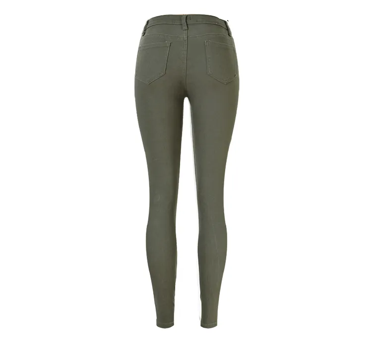 High Waist Slim Hole Army Green Large Size Jeans