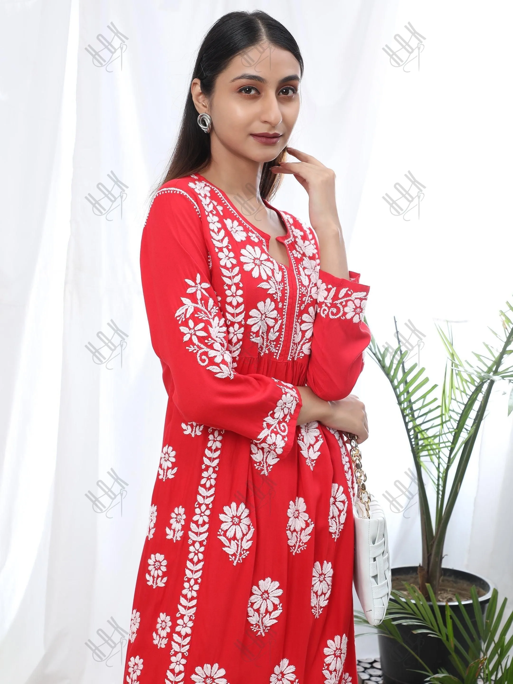 HOK Rayon Chikankari Long Kurti