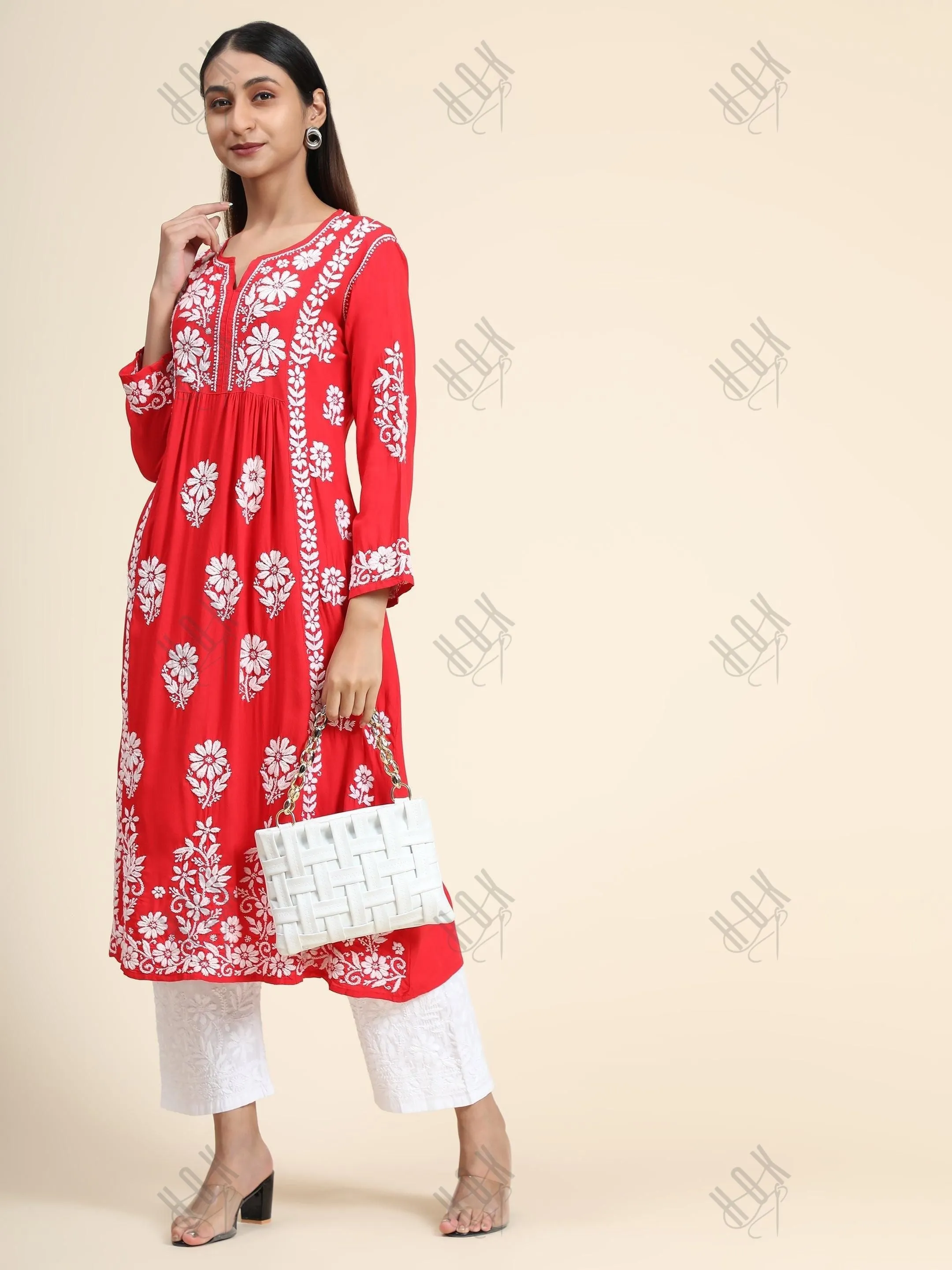 HOK Rayon Chikankari Long Kurti