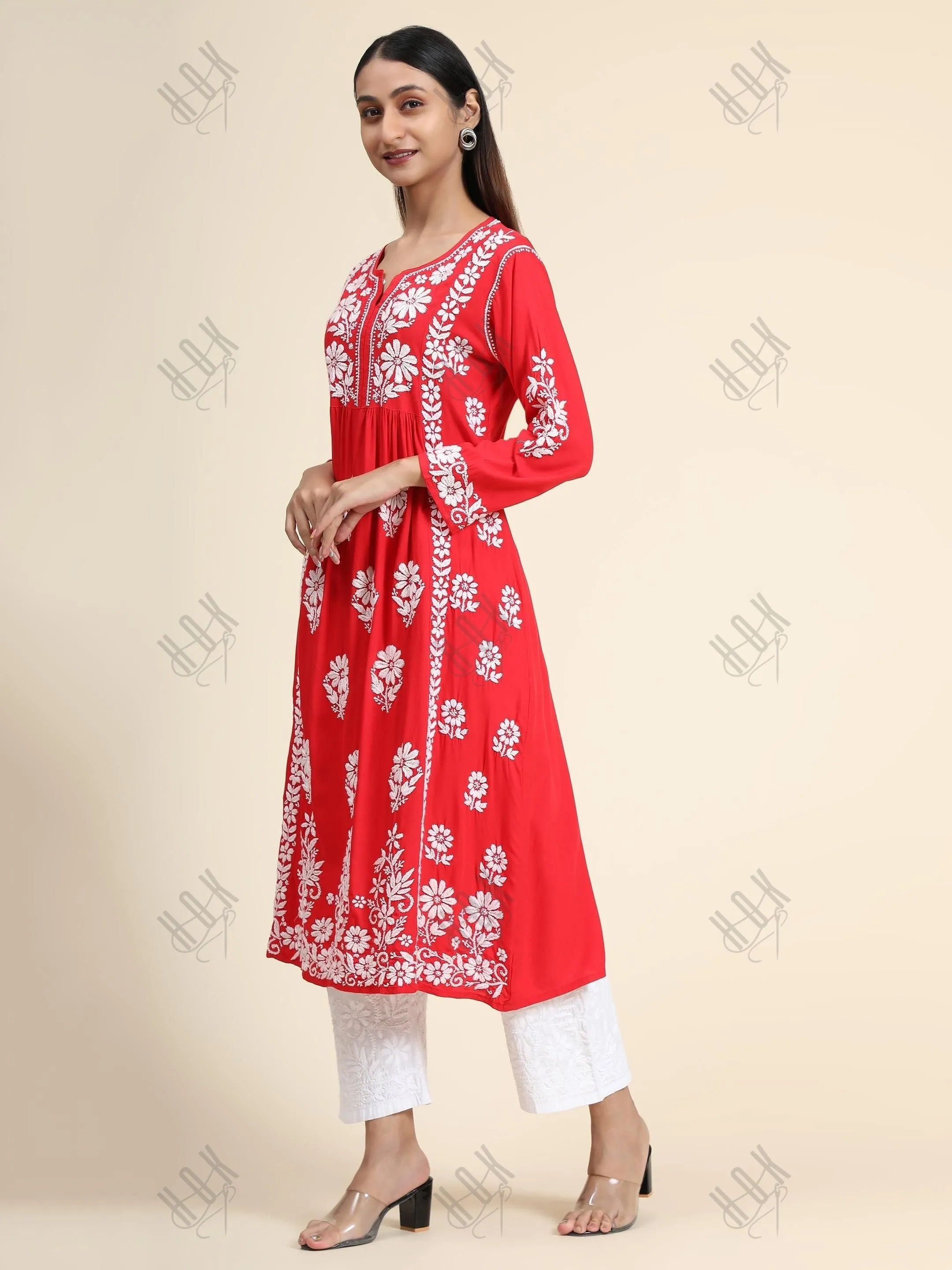 HOK Rayon Chikankari Long Kurti