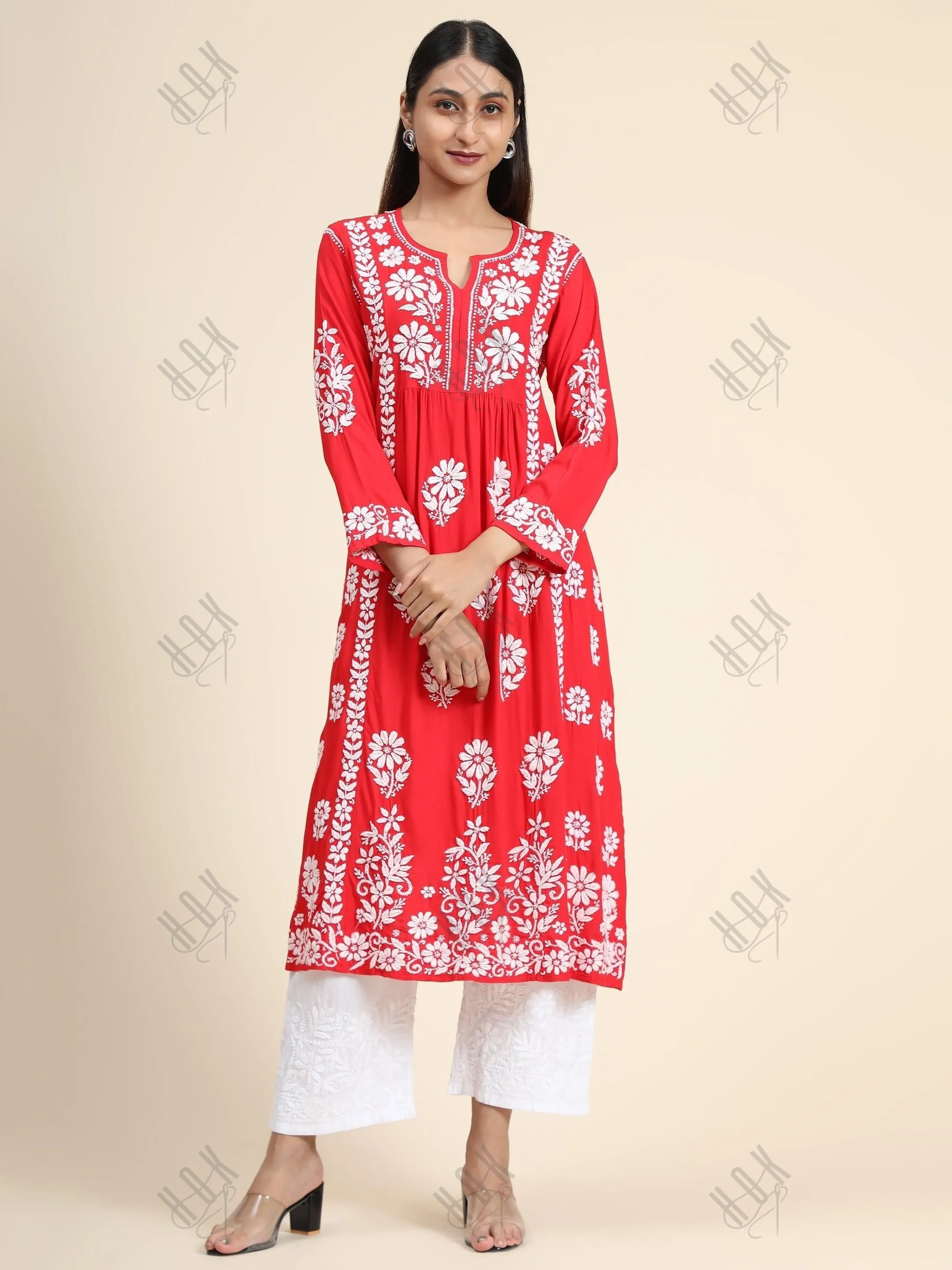 HOK Rayon Chikankari Long Kurti