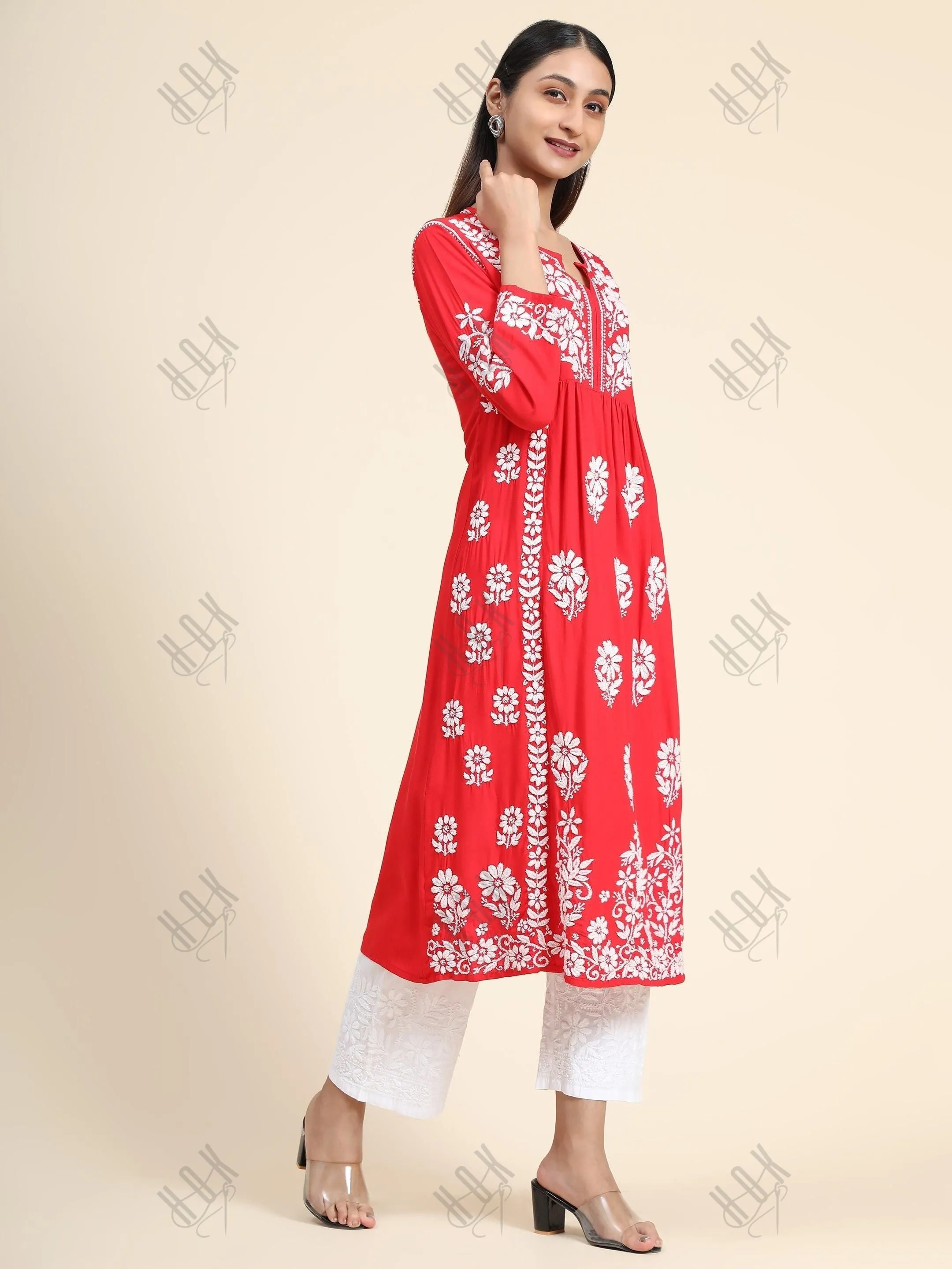 HOK Rayon Chikankari Long Kurti
