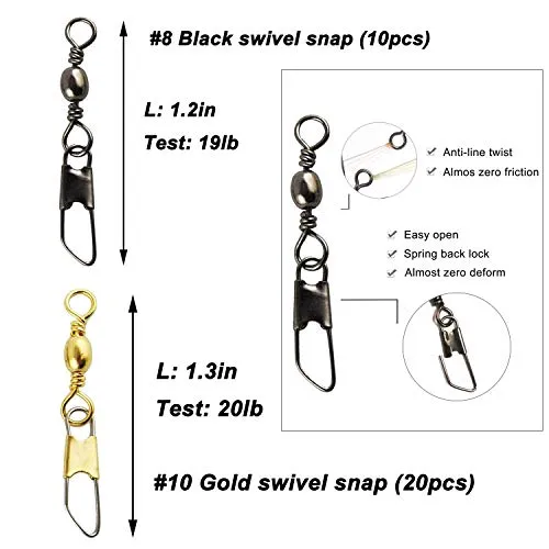 Hook Snap Swivel Sinker Assortment 110Pcs Fishing Tool Assortment Terminal Tackle Baitholder Hooks Octopus Hook Circle Hooks Sinker