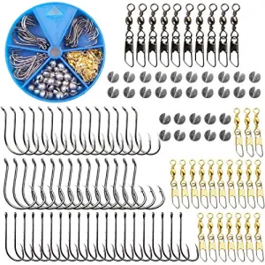 Hook Snap Swivel Sinker Assortment 110Pcs Fishing Tool Assortment Terminal Tackle Baitholder Hooks Octopus Hook Circle Hooks Sinker