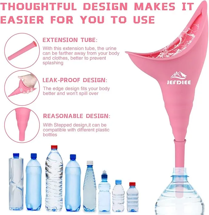 JefDiee Female Urination Device,Silicone Pee Funnel for Women,Female Urinal Women Pee Funnel Allows Women to Pee Standing Up