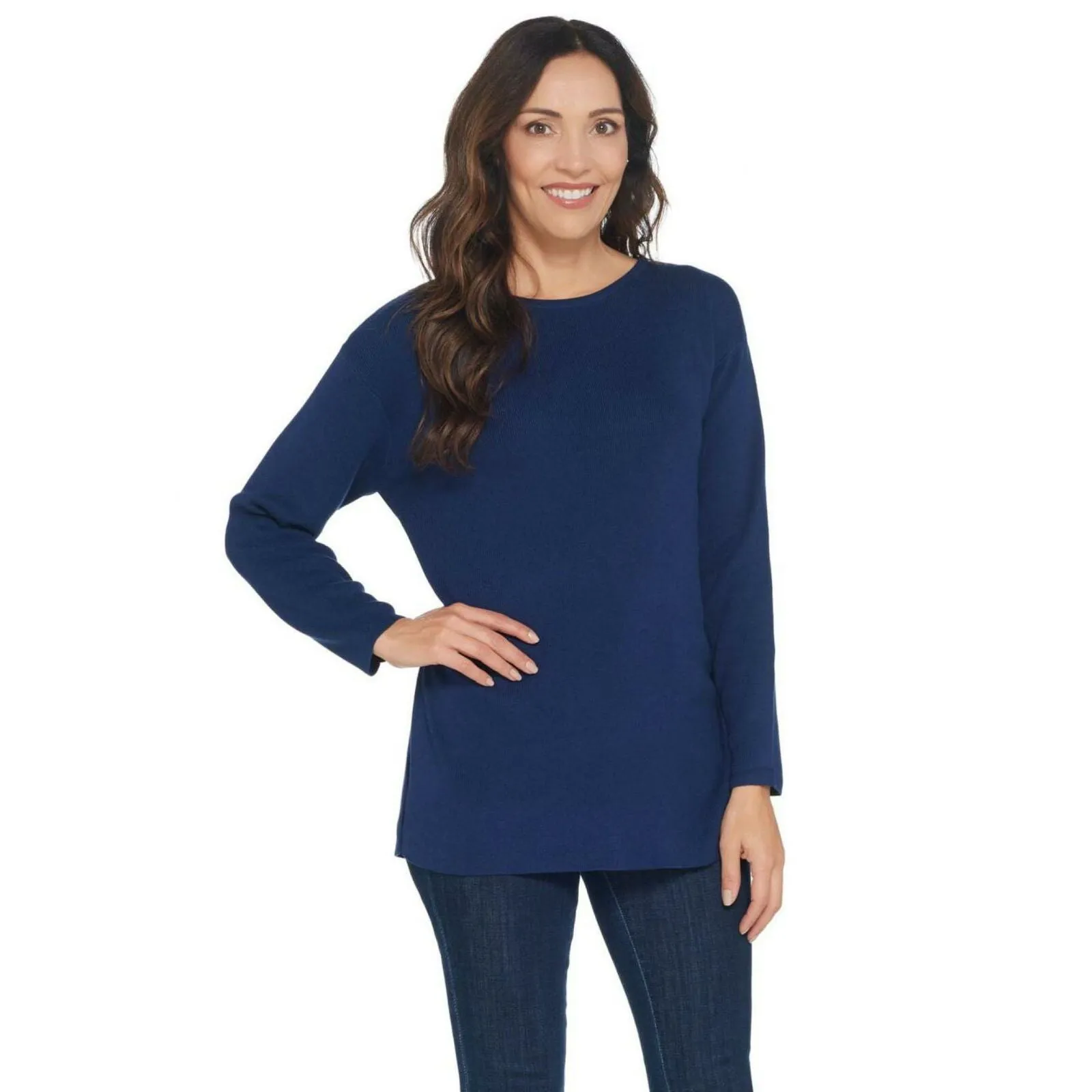 Joan Rivers Women's Wardrobe Builders Ballerina Neck Sweater Navy XL