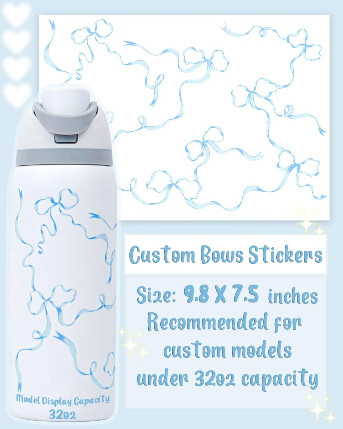 Kaitiaki Bows Stickers for Custom Owala Accessories - Cute Tumbler Decals, Fits Urban Outfitters Owala Bottles (Ocean Breeze Bow, Blue)
