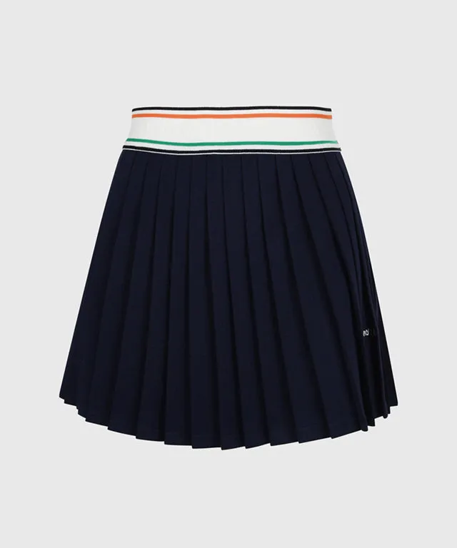 KANDINI  Elastic Band Pleats Skirt - Navy