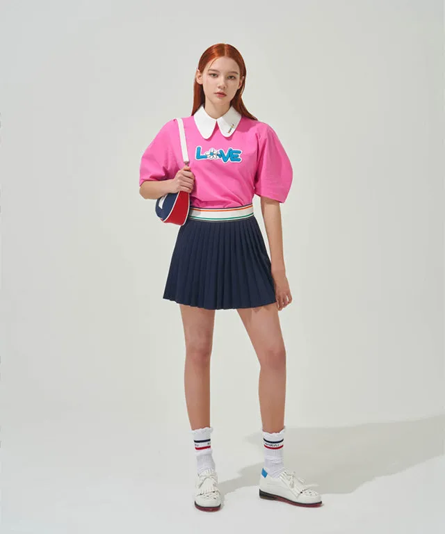 KANDINI  Elastic Band Pleats Skirt - Navy